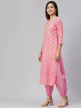 Women Pink Cotton Embroidered Straight Kurta Salwar Set With Dupatta